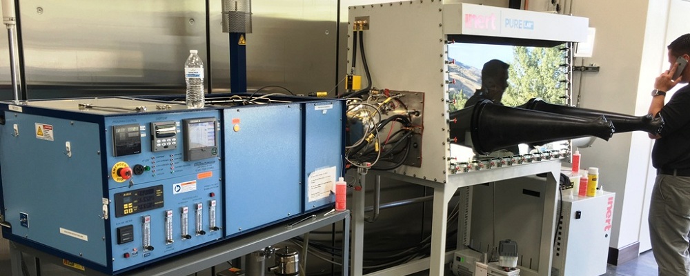 A model G High Vacuum and Hydrogen furnace, fitted to an argon glovebox